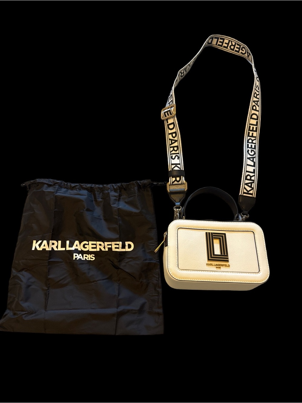 Karl Lagerfeld Paris White Logo Camera Crossbody Bag | NWOT | Dust Bag Included